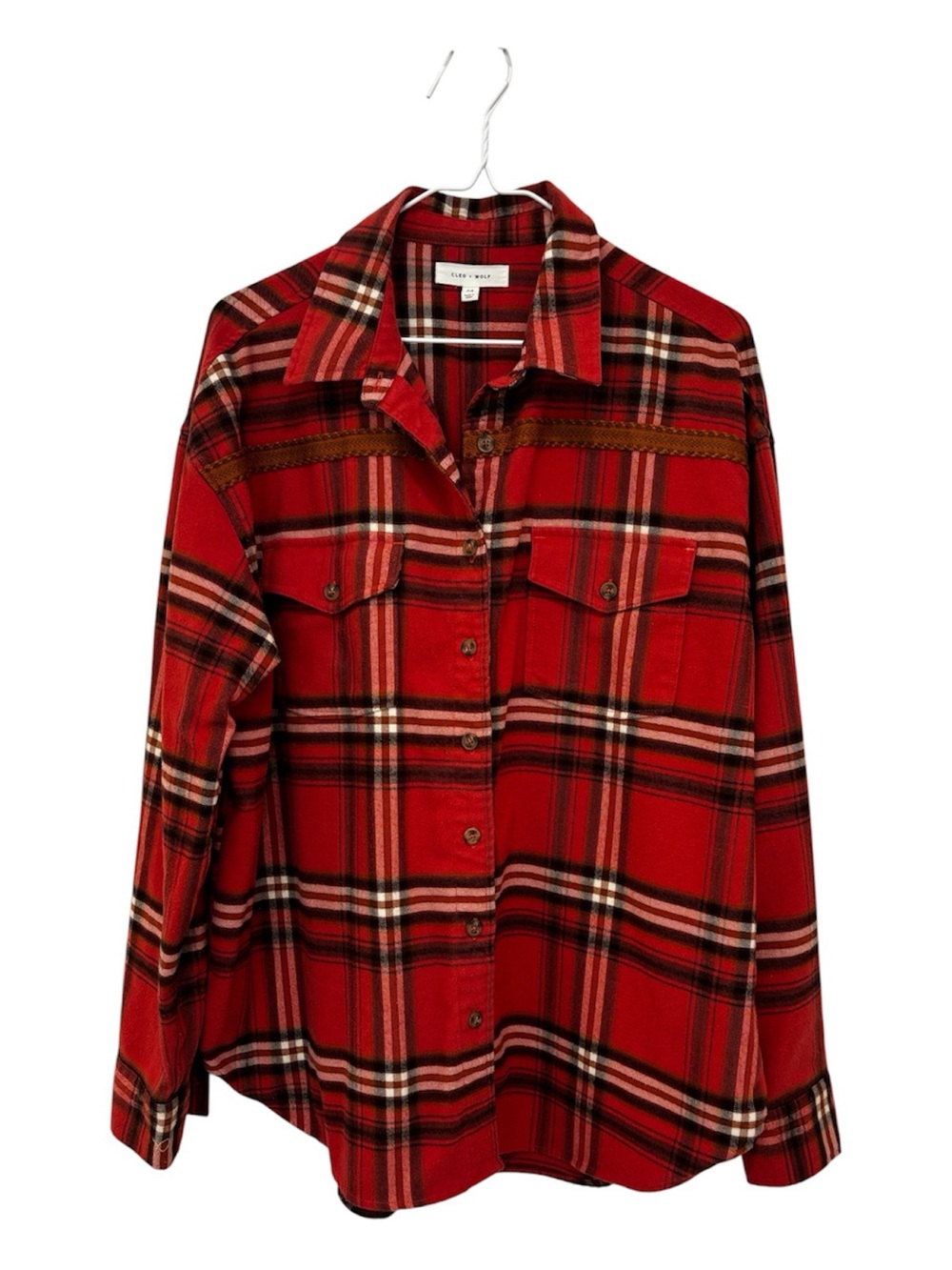 Cozy Cottage-Core Orange & Brown Plaid Button-Down Shirt with Chest Pockets